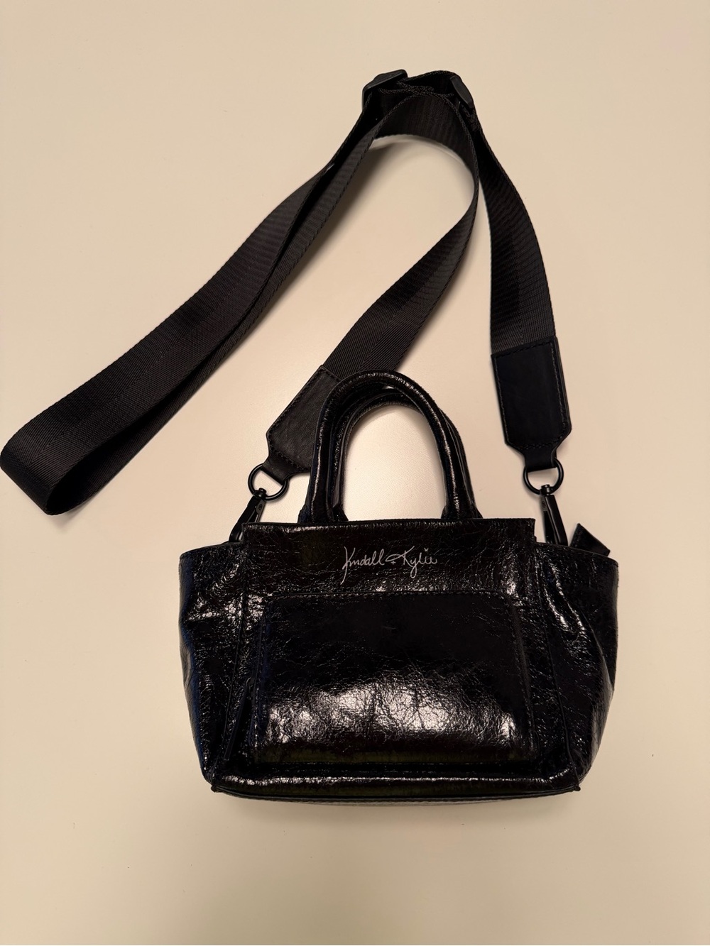 Kendall & Kylie for Call It Spring Black Patent Mini Tote with Adjustable Strap